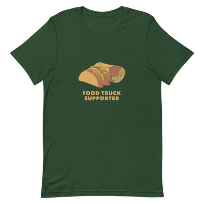 Two delicious tacos and a burrito with the phrase below "Food Truck Supporter". This design celebrates the love of street food and the joy of discovering amazing flavors on wheels. Perfect for Mexican food lovers, taco fans, and anyone who proudly supports local food trucks.