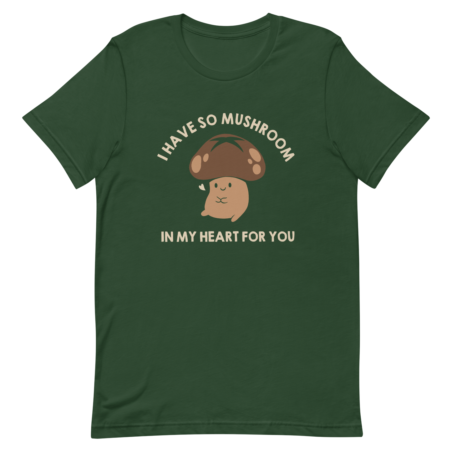 A chubby mushroom with a big smile and a tiny heart sits happily under the phrase “I have so mushroom in my heart for you”. This playful pun combines cuteness and affection in the most charming way possible. Perfect for nature lovers, pun fans, and anyone who enjoys a touch of adorable humor.