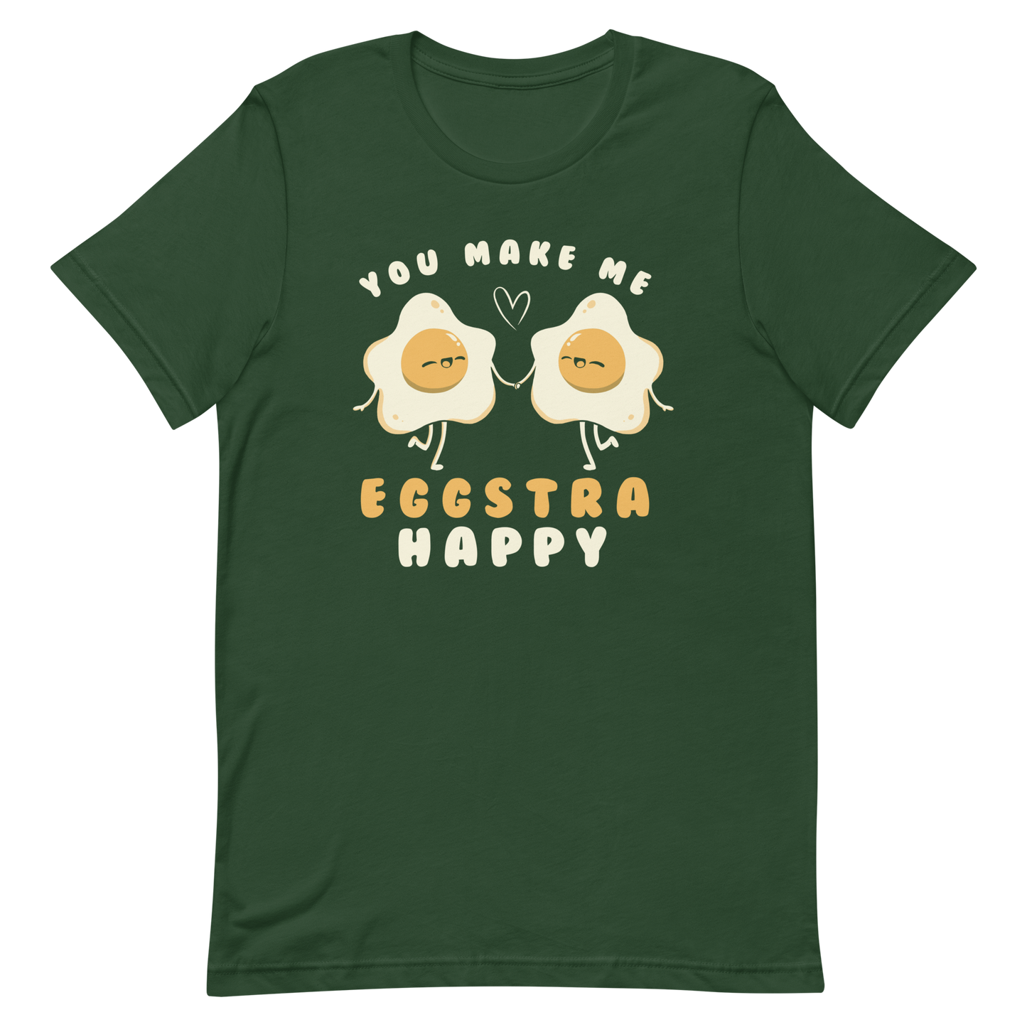 A fun and cute art of two bouncy starry eggs as if they were lovers, next to them the phrase "You make me eggstra happy". A humorous gift that combines love and eggs.