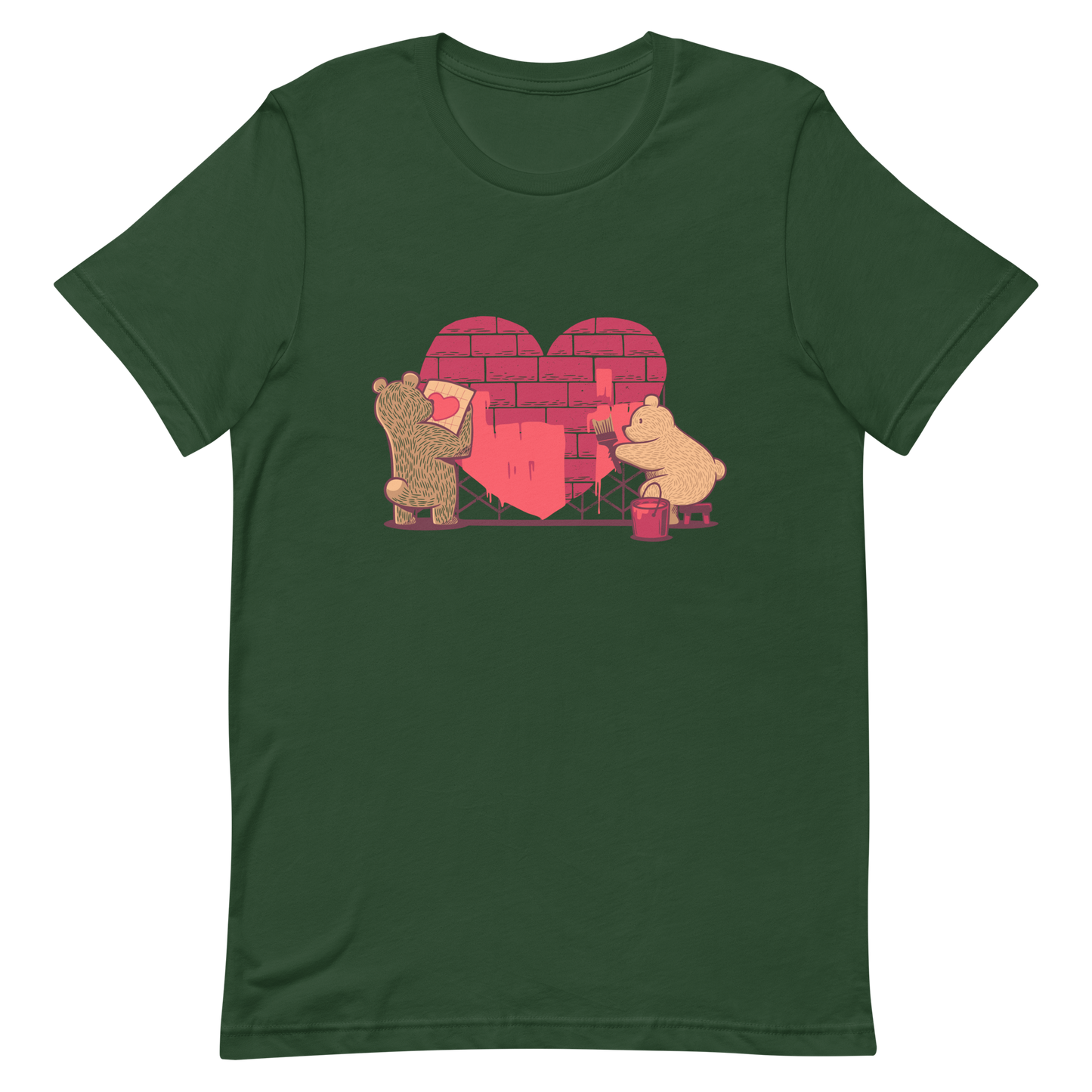 A cute illustration of two bears building and painting a heart, symbolising care, teamwork, and nurturing love. A sweet and playful design, perfect for Valentine’s Day and for anyone who believes love is something you create together.