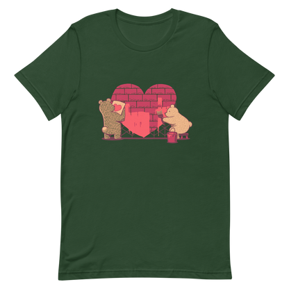 A cute illustration of two bears building and painting a heart, symbolising care, teamwork, and nurturing love. A sweet and playful design, perfect for Valentine’s Day and for anyone who believes love is something you create together.