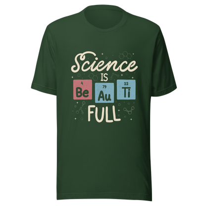 A lettering piece featuring the phrase "Science is Be Au Ti Full," with Be, Au, and Ti cleverly represented as chemical elements from the periodic table. A fun and playful artwork, perfect for anyone who loves science with a touch of humor.