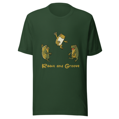 Three frogs dancing as if performing a ritual, with ‘Ribbit and Groove’ written below. A playful design that mixes humor and frogs. Perfect for frog lovers, music fans, and anyone who enjoys fun prints.