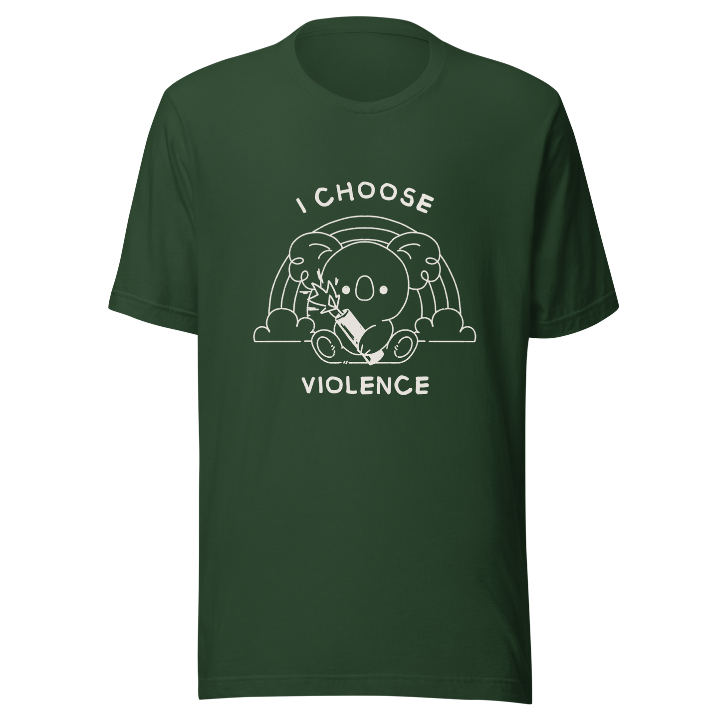 An adorable koala holding a stick of dynamite in front of a rainbow, paired with the phrase ‘I Choose Violence’. A playful mix of cuteness and dark irony, perfect for anyone who loves chaotic humor and bold, irreverent designs.