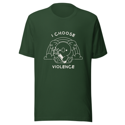 An adorable koala holding a stick of dynamite in front of a rainbow, paired with the phrase ‘I Choose Violence’. A playful mix of cuteness and dark irony, perfect for anyone who loves chaotic humor and bold, irreverent designs.