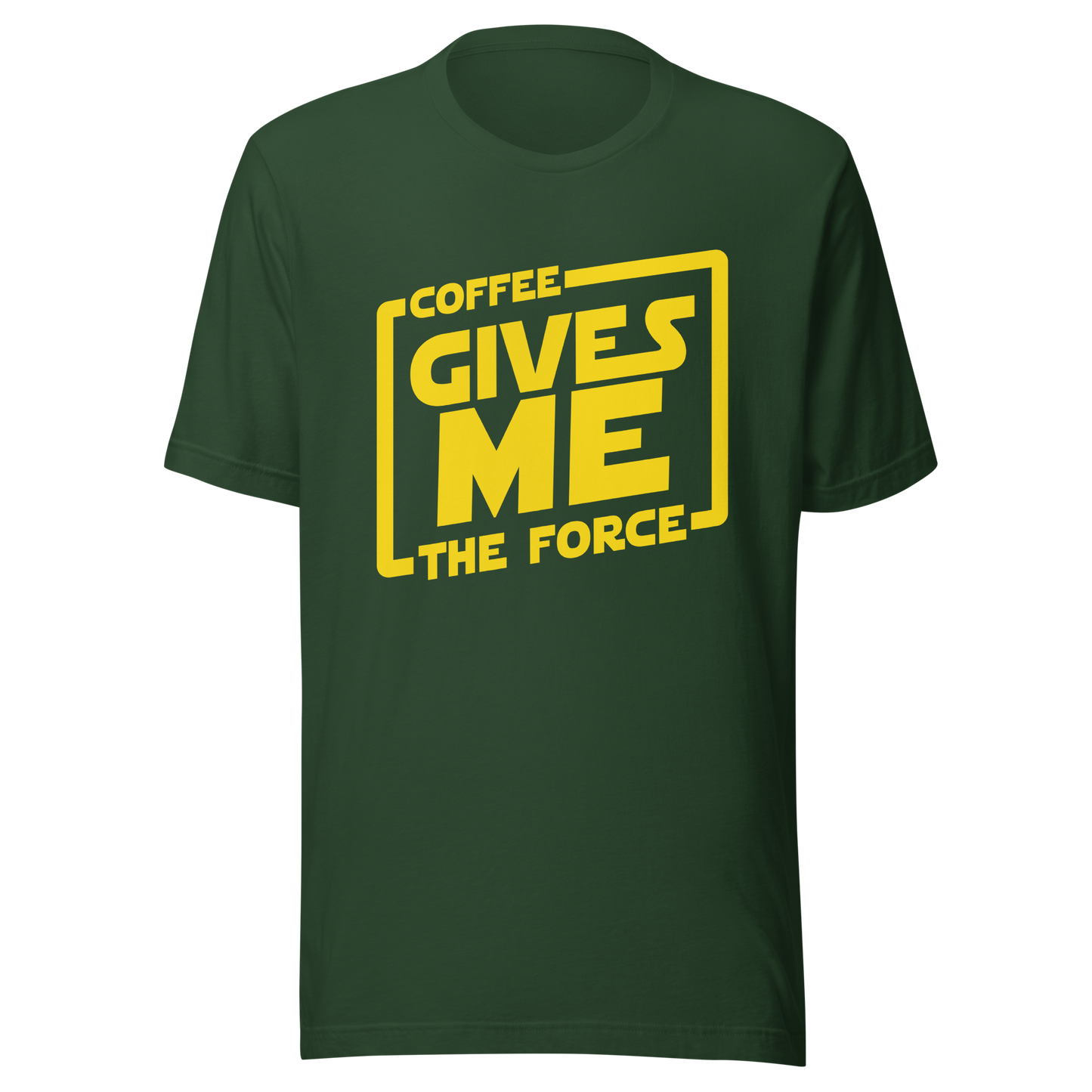 An artwork in yellow inspired by classic space adventure movies, featuring the phrase “Coffee Gives Me The Force”. A fun design for coffee lovers, sci-fi fans and anyone powered by caffeine and galaxy vibes.