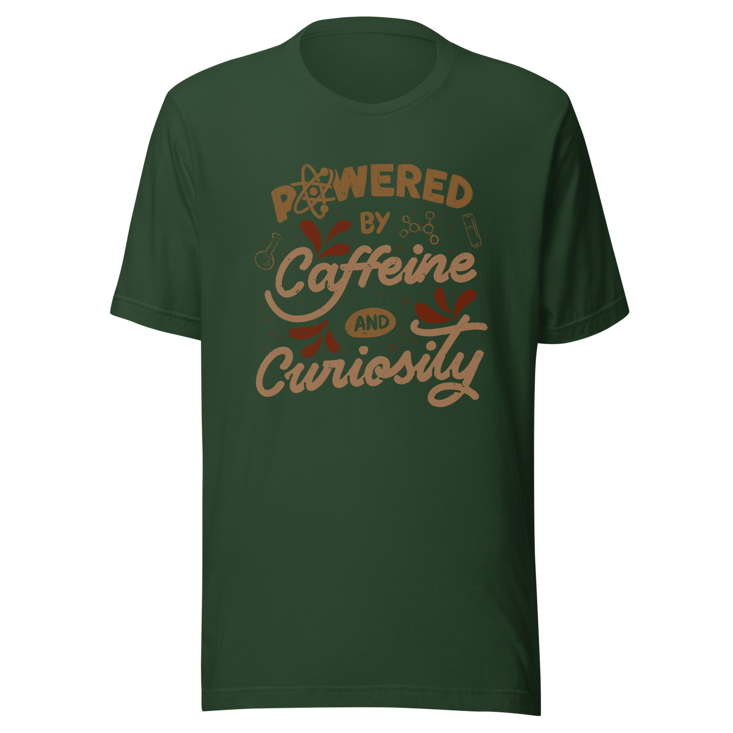 A vintage-style lettering artwork featuring the phrase “Powered by Caffeine and Curiosity” decorated with chemistry symbols, molecules and scientific details. This design captures the restless mind of those who question everything and rely on coffee to keep curiosity alive. Ideal for researchers, lab workers, students, science geeks and caffeine lovers. 