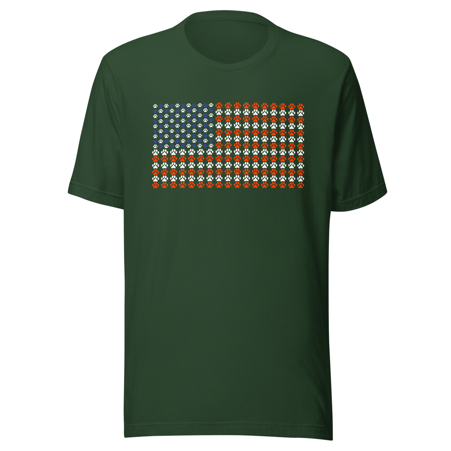 An artistic reinterpretation of the United States flag formed entirely by countless small paw prints. Blending patriotism with pet love, this creative design celebrates animal lovers, dogs, cats, and the special bond between people and their furry companions.