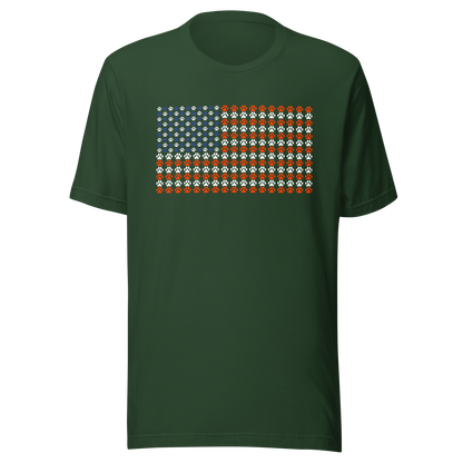 An artistic reinterpretation of the United States flag formed entirely by countless small paw prints. Blending patriotism with pet love, this creative design celebrates animal lovers, dogs, cats, and the special bond between people and their furry companions.