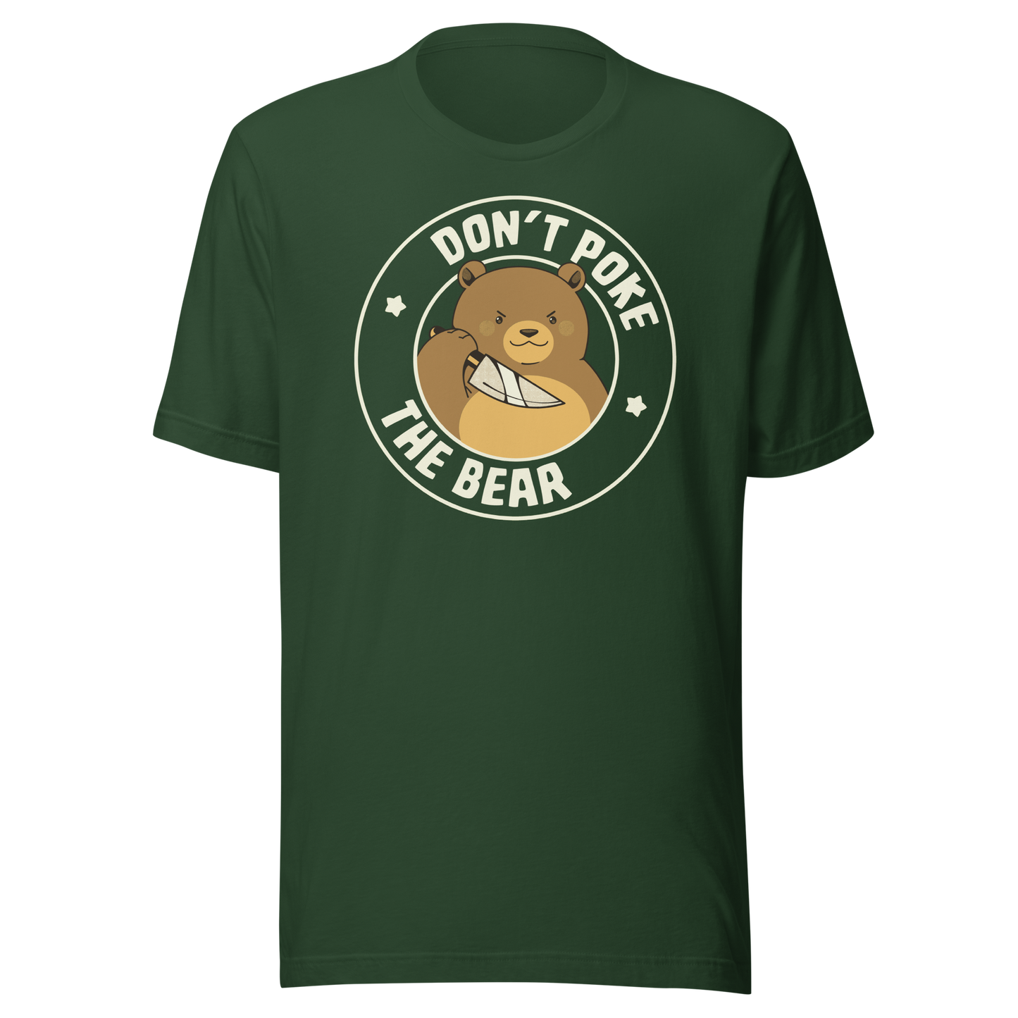 A cute bear with a dark twist, holding a knife and surrounded by the phrase “Don’t Poke The Bear”. This edgy yet adorable design plays with the contrast between sweetness and menace, making it perfect for fans of dark humour, bold artwork and ironic animal illustrations.