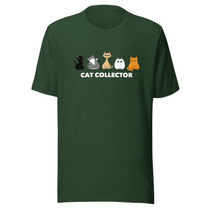 An adorable illustration featuring five kittens sitting side by side: a black kitten, a gray and white kitten, a Siamese, a fluffy white, and an orange cat. Below them, the phrase “Cat Collector” celebrates the joy of loving (and collecting) cats. A playful and charming design perfect for true cat lovers.