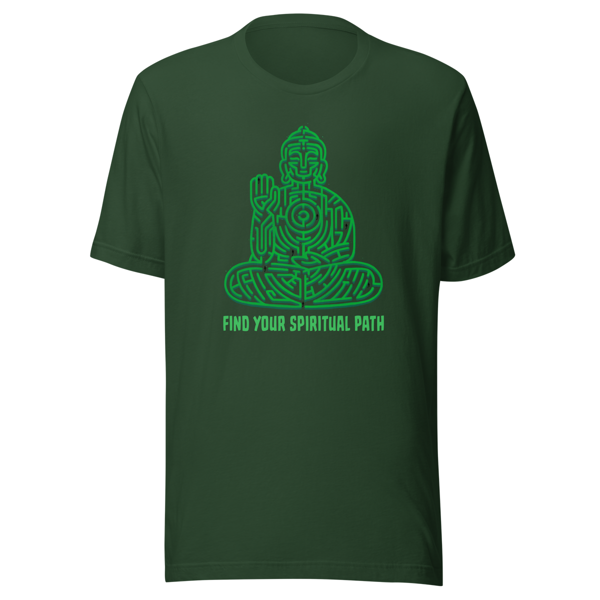 A garden maze shaped like a meditating Buddha, accompanied by the phrase ‘Find Your Spiritual Path’. This symbolic design represents the journey of overcoming life’s challenges and searching for inner balance. A thoughtful artwork for people interested in spirituality, mindfulness, and personal growth.