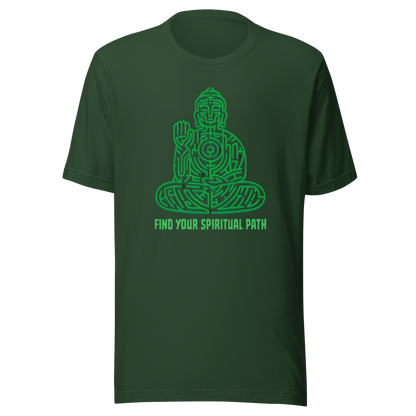 A garden maze shaped like a meditating Buddha, accompanied by the phrase ‘Find Your Spiritual Path’. This symbolic design represents the journey of overcoming life’s challenges and searching for inner balance. A thoughtful artwork for people interested in spirituality, mindfulness, and personal growth.
