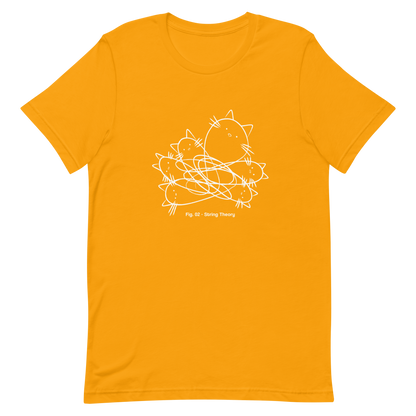 A group of cute kittens tangled in strings, as if playing with yarn. This design visually plays on the concept of "String Theory," blending science and humor. Ideal for cat lovers, science buffs, and anyone who enjoys fun and clever prints.