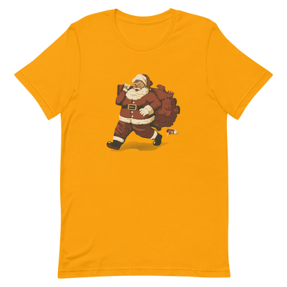 A cute Santa Claus carrying a red bag full of what appear to be gifts, but when you look closer you can see that there are several little boys. A fun art that mixes up the story that the good boys are going to get charcoal from Santa, but this time Santa is taking them.