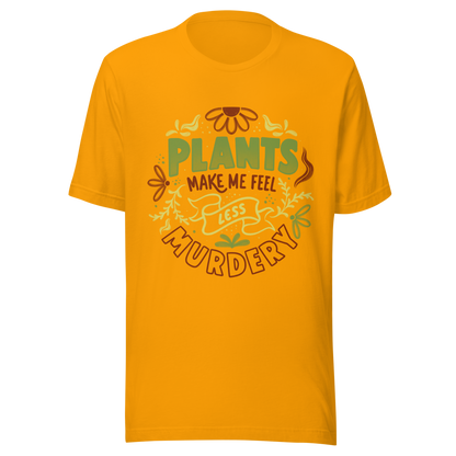 This design features leaves and flowers surrounding the bold and humorous phrase ‘Plants Make Me Feel Less Murdery’. It blends cute imagery with acerbic humour, capturing the idea that plants can soothe even the most chaotic moods. Ideal for plant parents who appreciate a clever and slightly sarcastic take on emotional honesty.