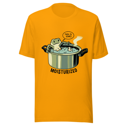 A relaxing frog enjoys a bath in a pot of boiling water while calmly saying, “This is fine”. This artwork combines sarcastic humor with an unexpectedly relaxed vibe. Perfect for frog lovers, memes, irony, and a touch of playful absurdity.