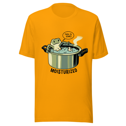 A relaxing frog enjoys a bath in a pot of boiling water while calmly saying, “This is fine”. This artwork combines sarcastic humor with an unexpectedly relaxed vibe. Perfect for frog lovers, memes, irony, and a touch of playful absurdity.