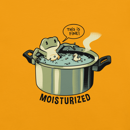 A relaxing frog enjoys a bath in a pot of boiling water while calmly saying, “This is fine”. This artwork combines sarcastic humor with an unexpectedly relaxed vibe. Perfect for frog lovers, memes, irony, and a touch of playful absurdity.