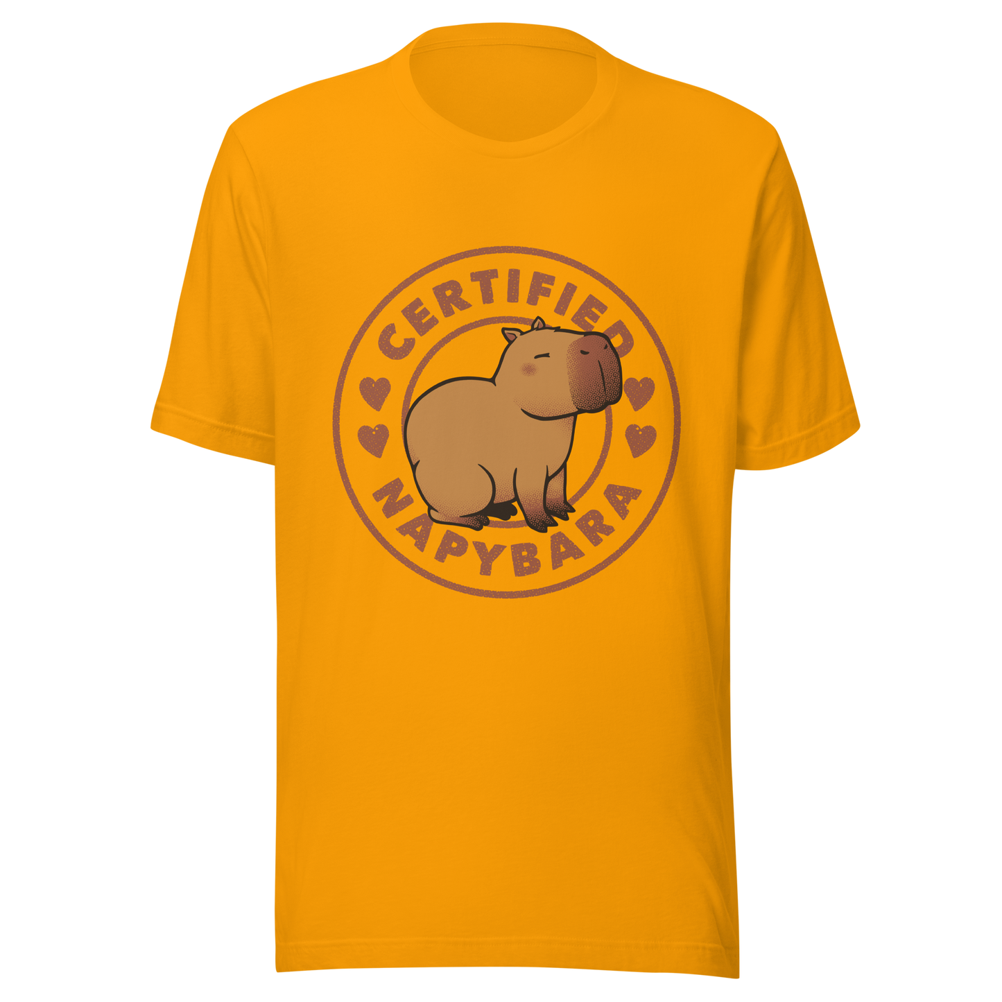 An art piece in warm beige and brown tones featuring a relaxed, sleepy capybara sitting peacefully beside the phrase “Certified Napybara”. A cozy, humorous design perfect for anyone who relates to slow days, loves capybaras, and fully embraces the art of taking naps.