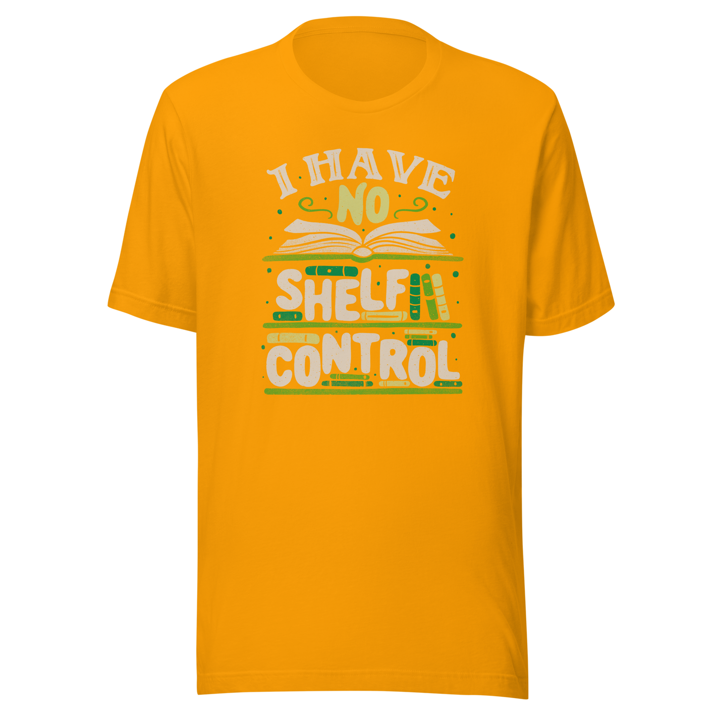 An art with a bookcase full of books and the phrase "I Have no Shelf Control". A perfect gift for anyone who is addicted to books.