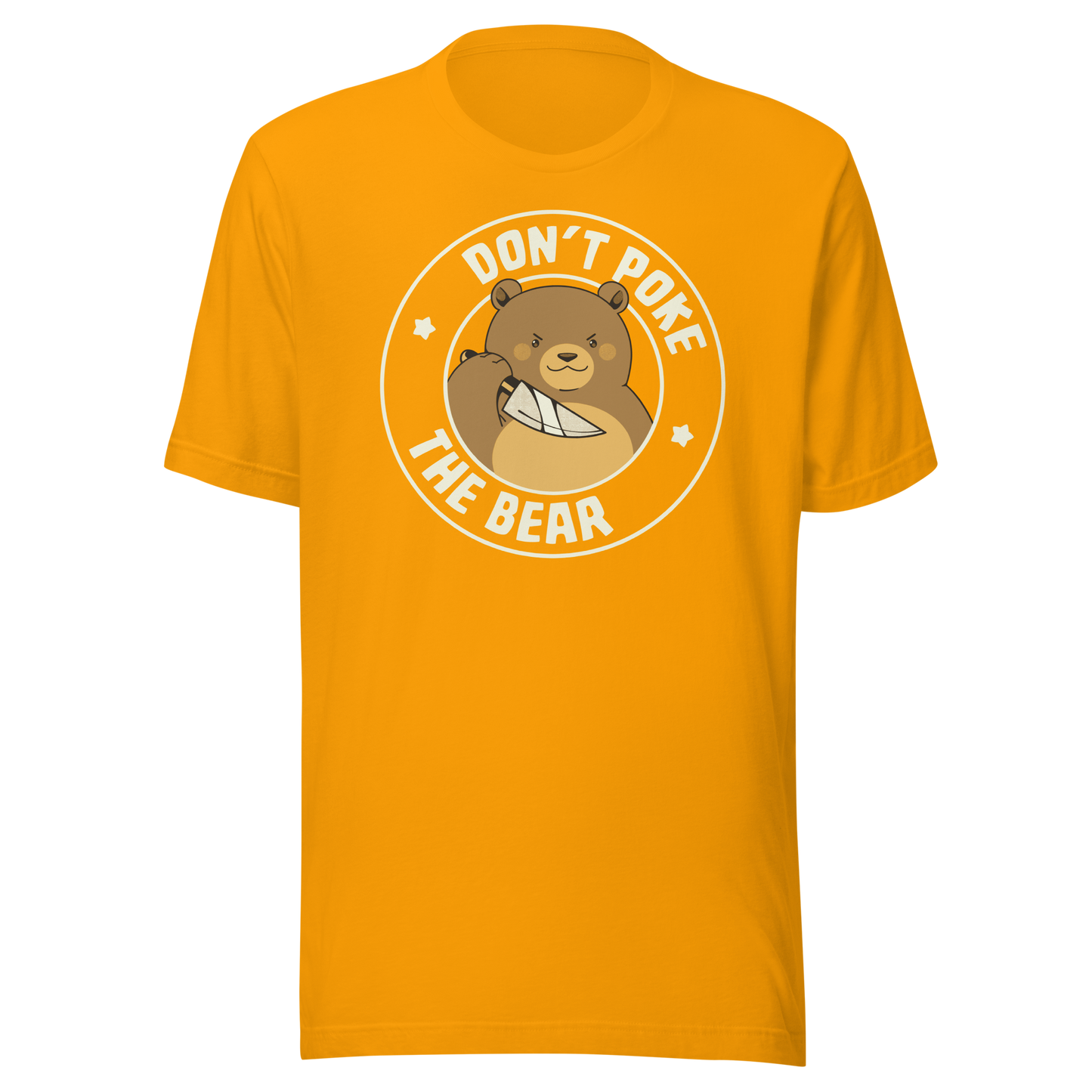 A cute bear with a dark twist, holding a knife and surrounded by the phrase “Don’t Poke The Bear”. This edgy yet adorable design plays with the contrast between sweetness and menace, making it perfect for fans of dark humour, bold artwork and ironic animal illustrations.