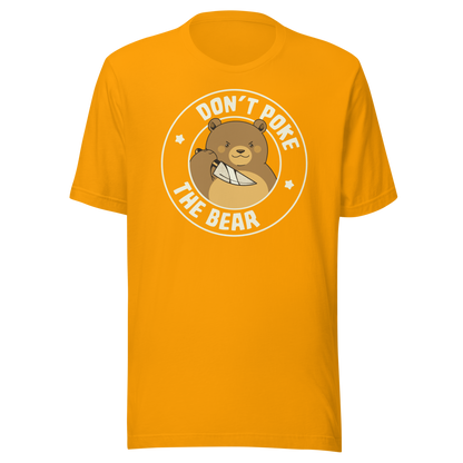 A cute bear with a dark twist, holding a knife and surrounded by the phrase “Don’t Poke The Bear”. This edgy yet adorable design plays with the contrast between sweetness and menace, making it perfect for fans of dark humour, bold artwork and ironic animal illustrations.