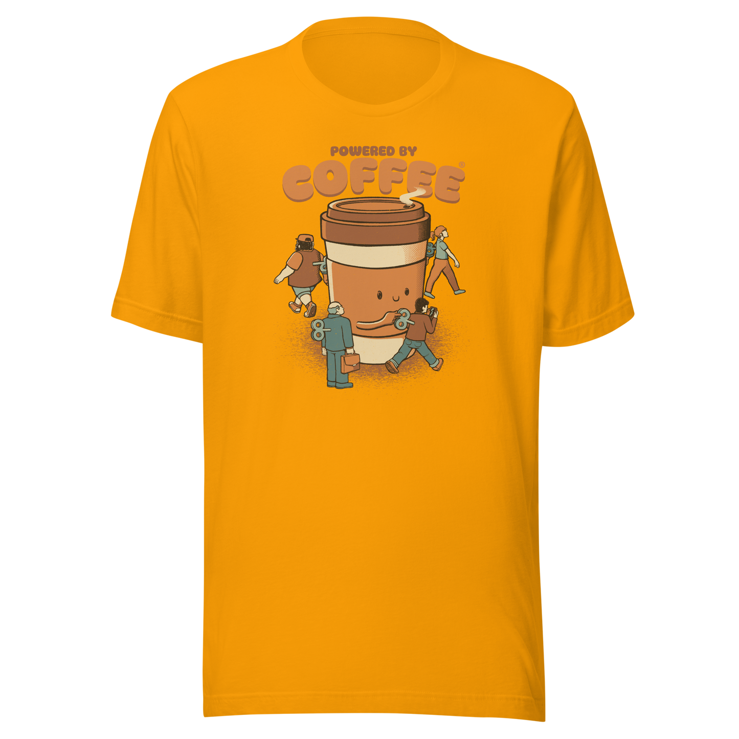 A playful illustration of a giant coffee cup winding up tiny wind-up dolls, a fun nod to caffeine as the fuel that keeps life moving. Featuring the phrase “Powered By Coffee”, it’s the perfect gift for coffee lovers who can’t function without their daily cup.
