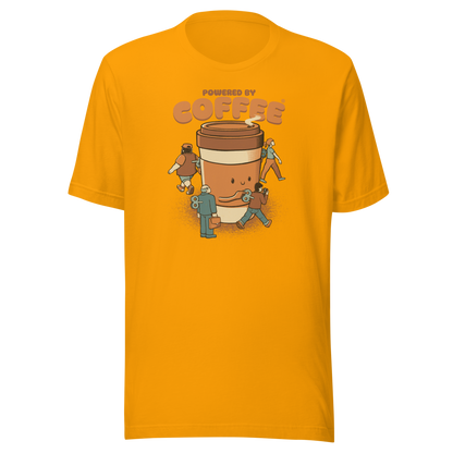 A playful illustration of a giant coffee cup winding up tiny wind-up dolls, a fun nod to caffeine as the fuel that keeps life moving. Featuring the phrase “Powered By Coffee”, it’s the perfect gift for coffee lovers who can’t function without their daily cup.