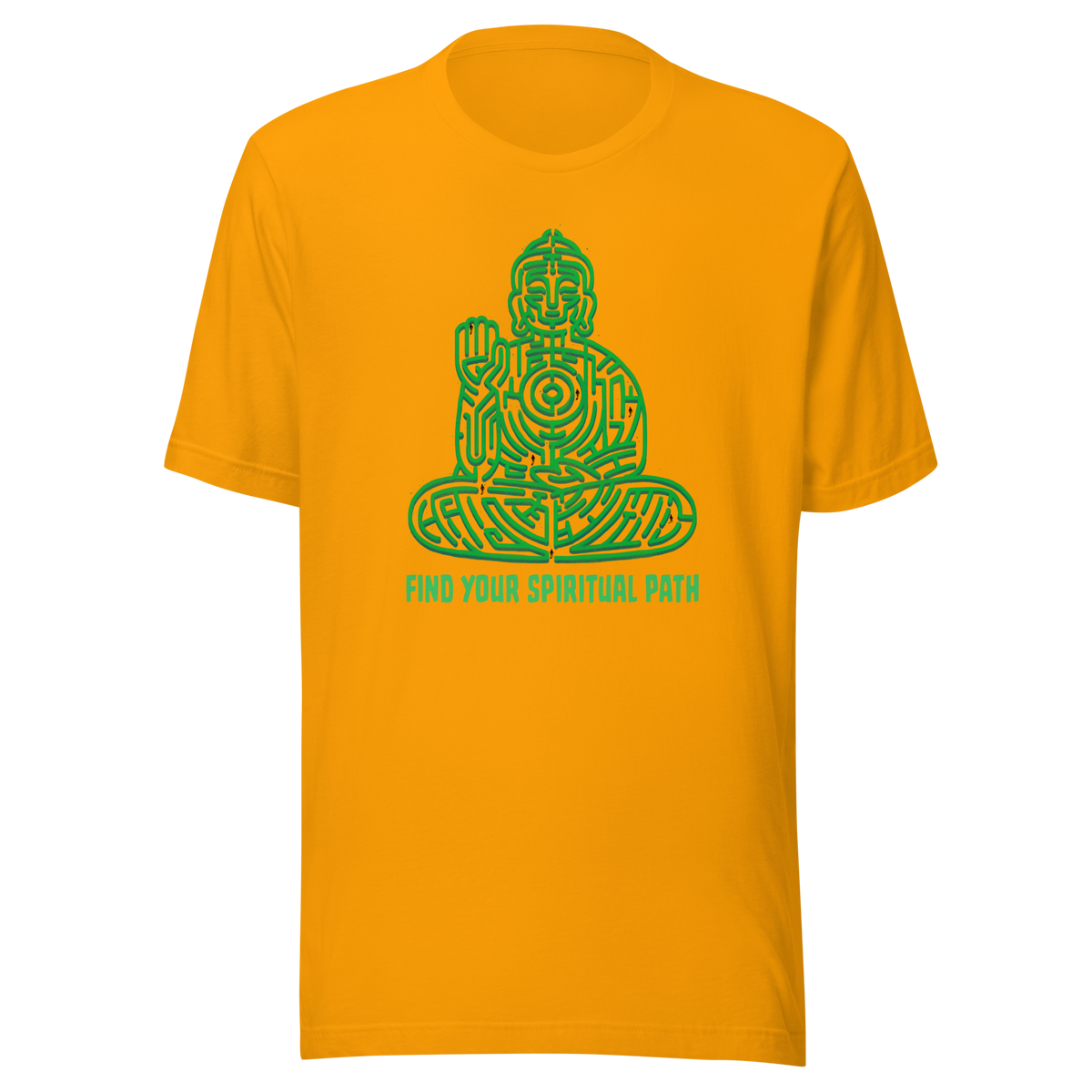 A garden maze shaped like a meditating Buddha, accompanied by the phrase ‘Find Your Spiritual Path’. This symbolic design represents the journey of overcoming life’s challenges and searching for inner balance. A thoughtful artwork for people interested in spirituality, mindfulness, and personal growth.
