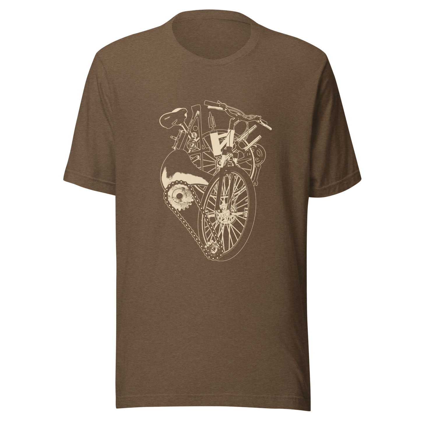A single-colour artwork that forms an anatomical heart crafted entirely from bicycle parts, including wheels, handlebars, chains and other mechanical details. A clean and minimalist composition that blends creativity with a love for cycling. Perfect for cyclists, bike enthusiasts and anyone passionate about life on two wheels.
