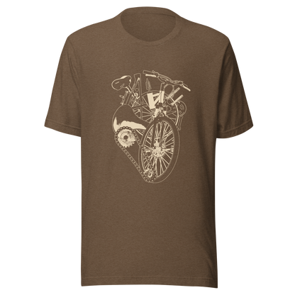 A single-colour artwork that forms an anatomical heart crafted entirely from bicycle parts, including wheels, handlebars, chains and other mechanical details. A clean and minimalist composition that blends creativity with a love for cycling. Perfect for cyclists, bike enthusiasts and anyone passionate about life on two wheels.