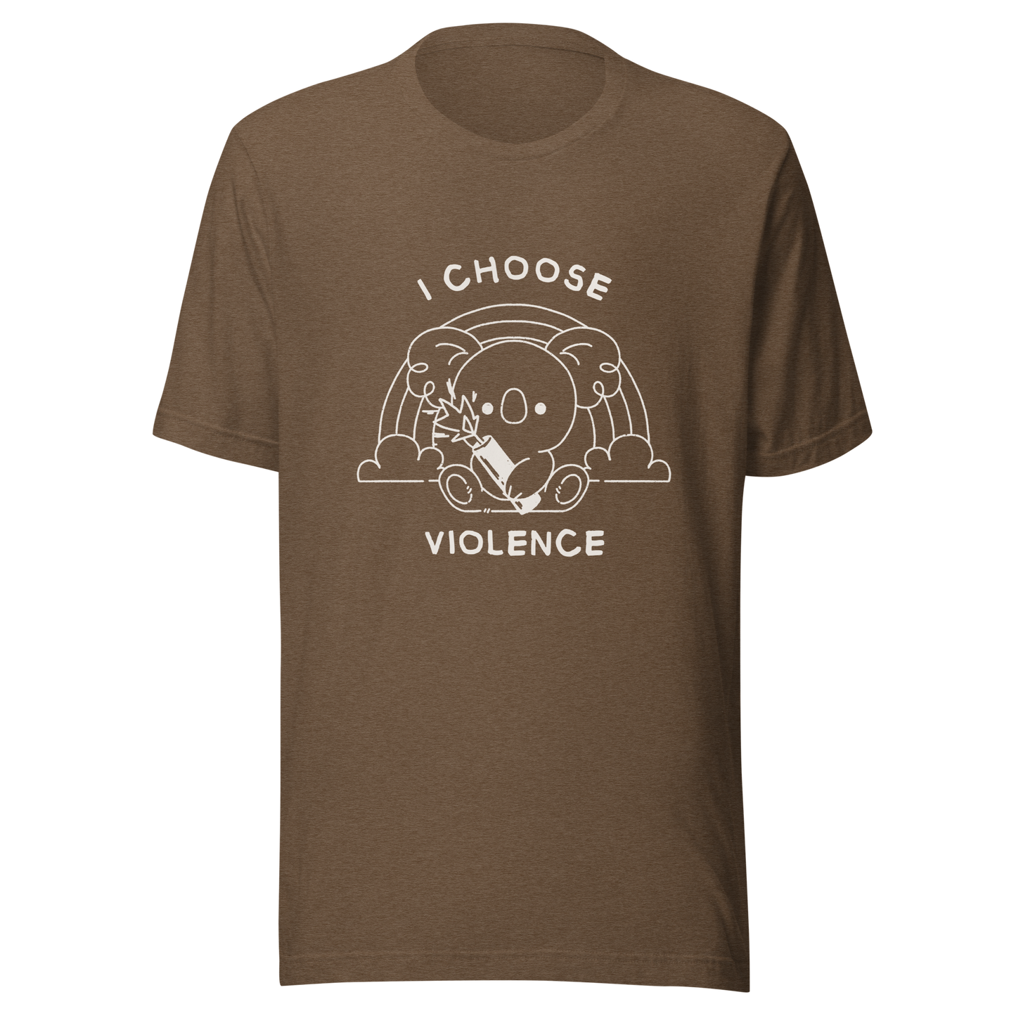 An adorable koala holding a stick of dynamite in front of a rainbow, paired with the phrase ‘I Choose Violence’. A playful mix of cuteness and dark irony, perfect for anyone who loves chaotic humor and bold, irreverent designs.