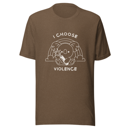 An adorable koala holding a stick of dynamite in front of a rainbow, paired with the phrase ‘I Choose Violence’. A playful mix of cuteness and dark irony, perfect for anyone who loves chaotic humor and bold, irreverent designs.
