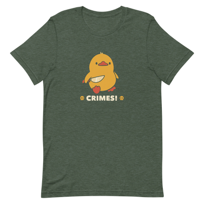 A cute yellow duck holding a small knife, with the text "Crimes" below it. This artwork blends humor with the ducks' temperament.