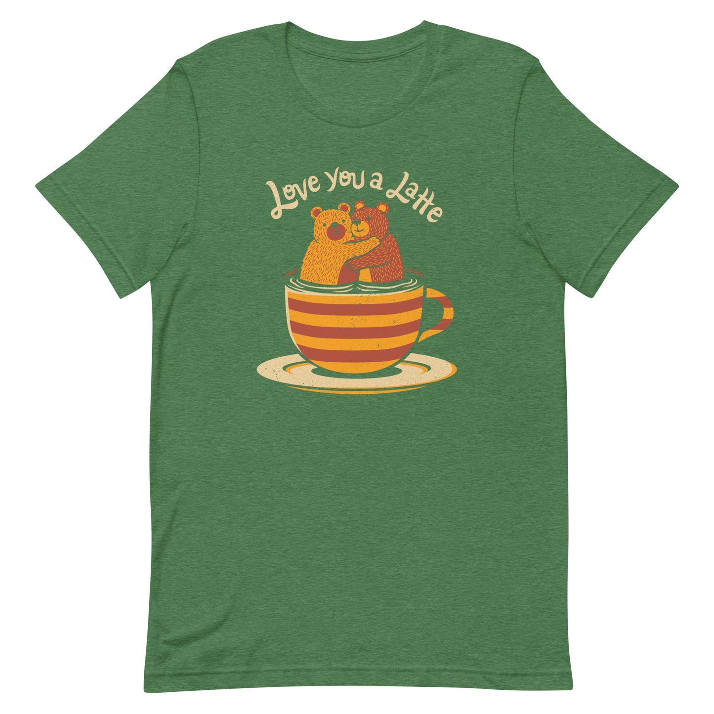 A cute Valentine’s Day illustration featuring two teddy bears hugging inside a cup of black coffee, paired with the phrase “I Love You a Latte”. A sweet and cosy design for coffee lovers, bear fans, and anyone who enjoys playful, romantic humour.

