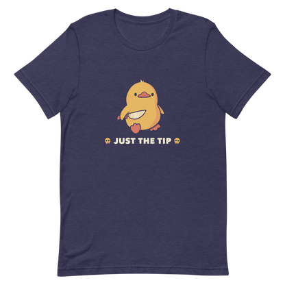 A duckling holds a shiny knife with a blank stare and above the phrase “Just the Tip”. This design mixes dark humor and cuteness in the most unexpected way. Perfect for those who love ducks, sarcastic jokes and edgy humor.