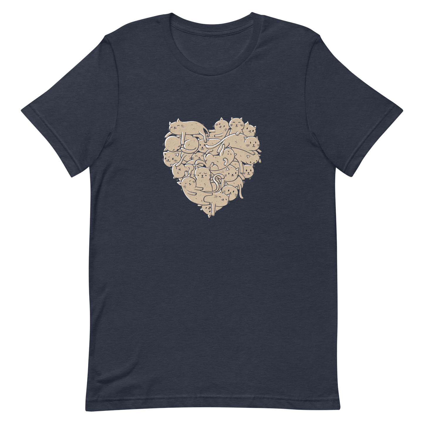 The image showcases an anatomical heart shape filled with numerous small, simple, and cute cartoon-like cat illustrations in a light brown tone. The overall style is whimsical and playful, combining elements of illustration and pop culture art.