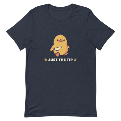 A duckling holds a shiny knife with a blank stare and above the phrase “Just the Tip”. This design mixes dark humor and cuteness in the most unexpected way. Perfect for those who love ducks, sarcastic jokes and edgy humor.