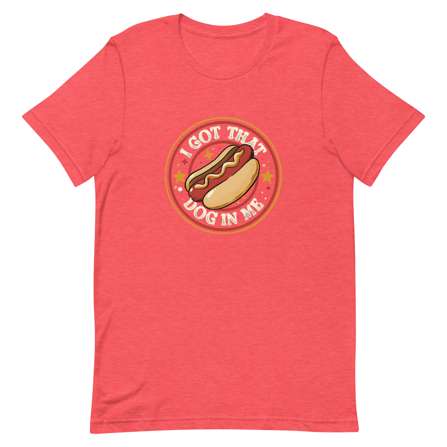 A retro-styled hotdog illustration surrounded by stars with the phrase “I Got That Dog In Me”. It combines humor and vintage design with a playful twist on the popular meme expression. The perfect gift for meme lovers, food enthusiasts, and anyone who enjoys bold, funny, and quirky designs.