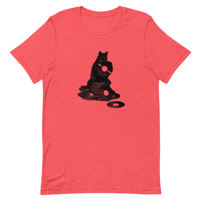 This design features a black cat cozily perched atop a stack of vinyl records, clutching one like it’s pure gold. It’s a tribute to analog lovers, feline charm, and the timeless joy of spinning a record. Perfect for music collectors, cat enthusiasts, and anyone with a nostalgic soul.