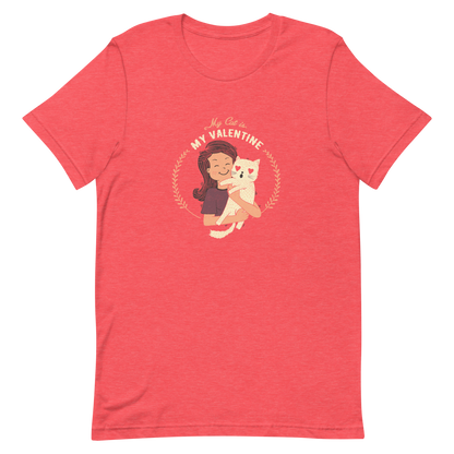 A cute illustration of a woman holding an adorable cat, paired with the phrase “My Cat Is My Valentine”. A sweet and relatable Valentine’s Day design for cat lovers.