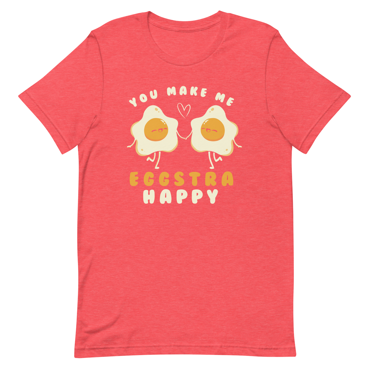 A fun and cute art of two bouncy starry eggs as if they were lovers, next to them the phrase "You make me eggstra happy". A humorous gift that combines love and eggs.