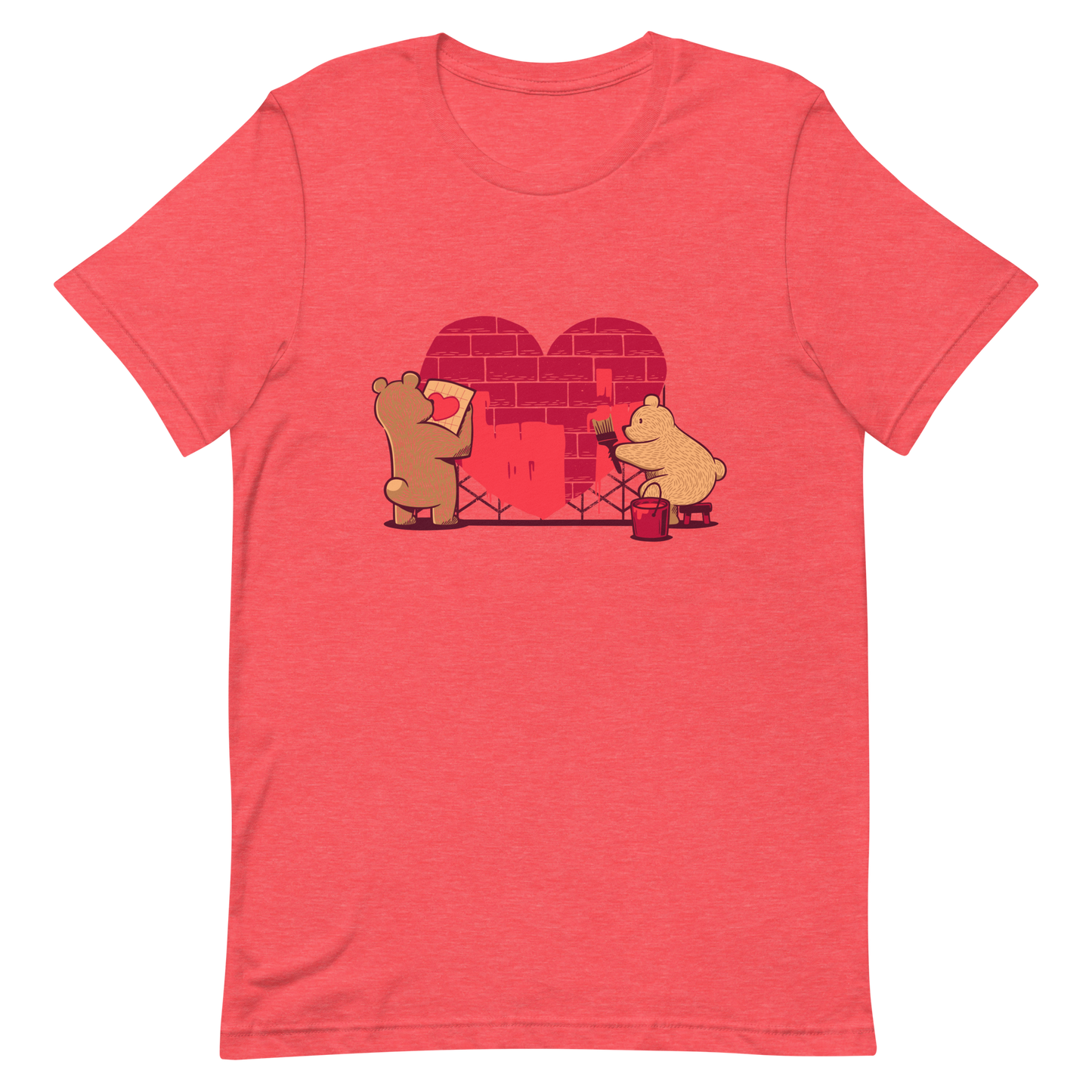 A cute illustration of two bears building and painting a heart, symbolising care, teamwork, and nurturing love. A sweet and playful design, perfect for Valentine’s Day and for anyone who believes love is something you create together.