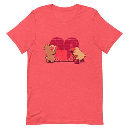 A cute illustration of two bears building and painting a heart, symbolising care, teamwork, and nurturing love. A sweet and playful design, perfect for Valentine’s Day and for anyone who believes love is something you create together.