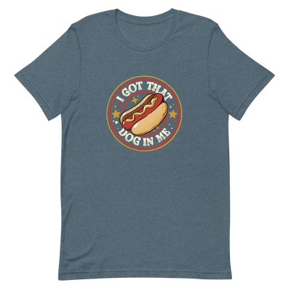 A retro-styled hotdog illustration surrounded by stars with the phrase “I Got That Dog In Me”. It combines humor and vintage design with a playful twist on the popular meme expression. The perfect gift for meme lovers, food enthusiasts, and anyone who enjoys bold, funny, and quirky designs.