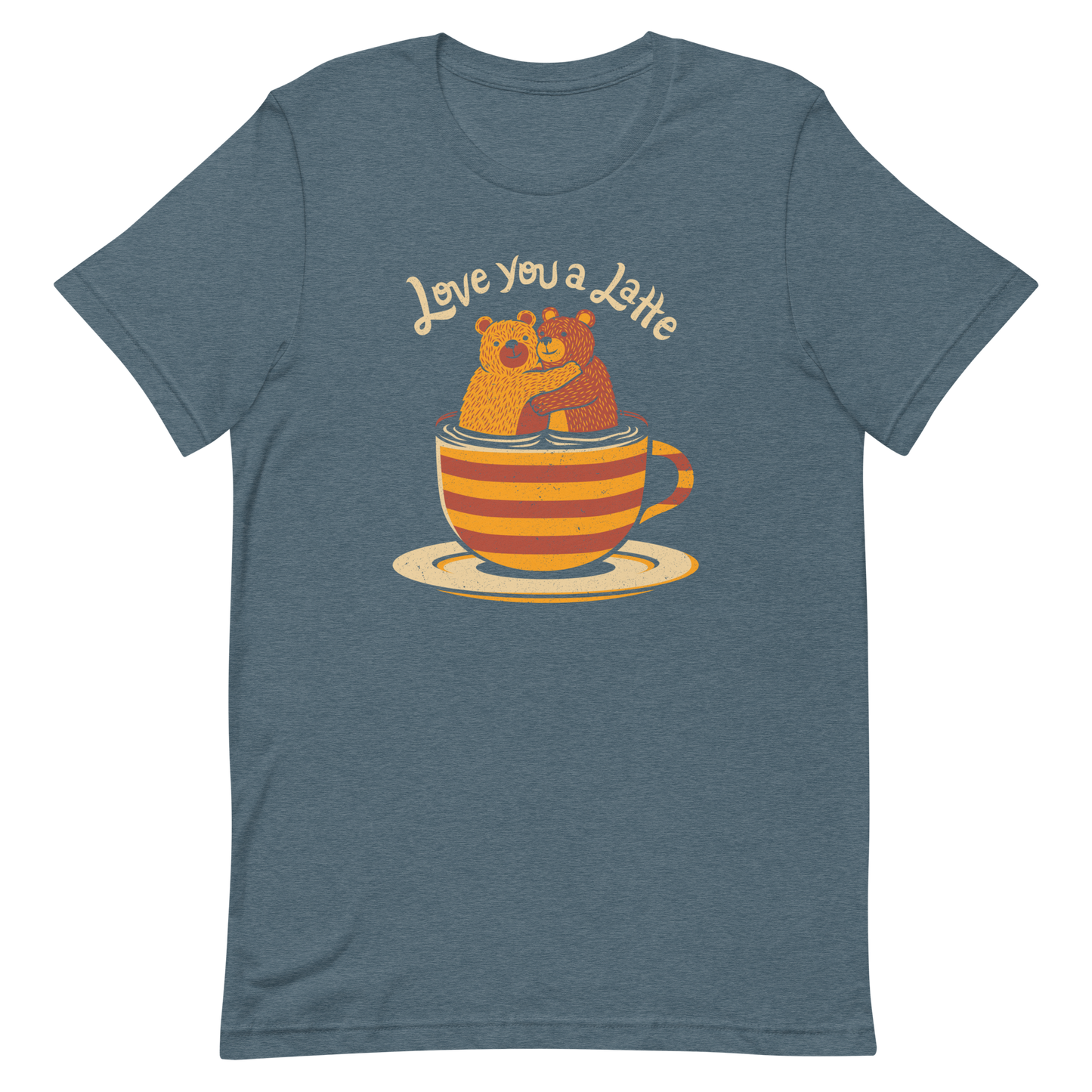 A cute Valentine’s Day illustration featuring two teddy bears hugging inside a cup of black coffee, paired with the phrase “I Love You a Latte”. A sweet and cosy design for coffee lovers, bear fans, and anyone who enjoys playful, romantic humour.

