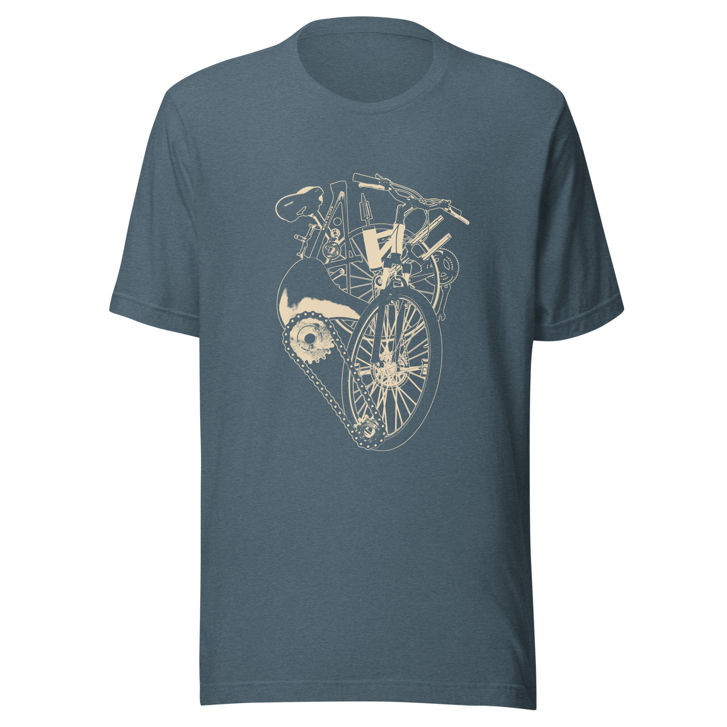 A single-colour artwork that forms an anatomical heart crafted entirely from bicycle parts, including wheels, handlebars, chains and other mechanical details. A clean and minimalist composition that blends creativity with a love for cycling. Perfect for cyclists, bike enthusiasts and anyone passionate about life on two wheels.