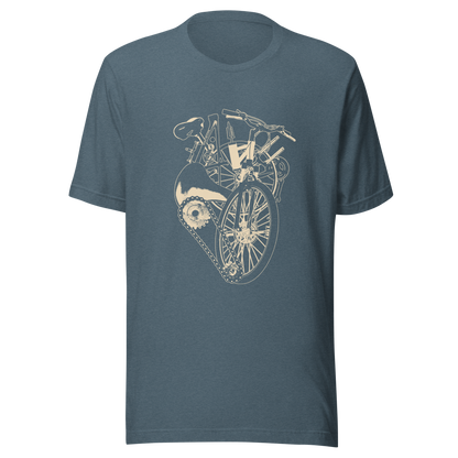 A single-colour artwork that forms an anatomical heart crafted entirely from bicycle parts, including wheels, handlebars, chains and other mechanical details. A clean and minimalist composition that blends creativity with a love for cycling. Perfect for cyclists, bike enthusiasts and anyone passionate about life on two wheels.