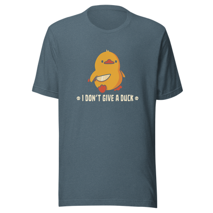 A cute yellow duck holding a small knife, around it the text "I Don't Give a Duck". An art that mixes humor with the temperament of ducks.